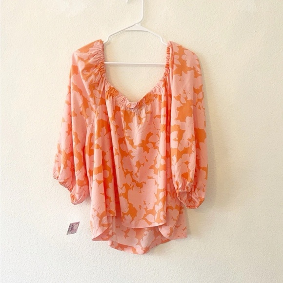NWT Sanctuary Pink Floral Top Square Neck Bohemian Puff Sleeves Size 3X - Picture 7 of 7